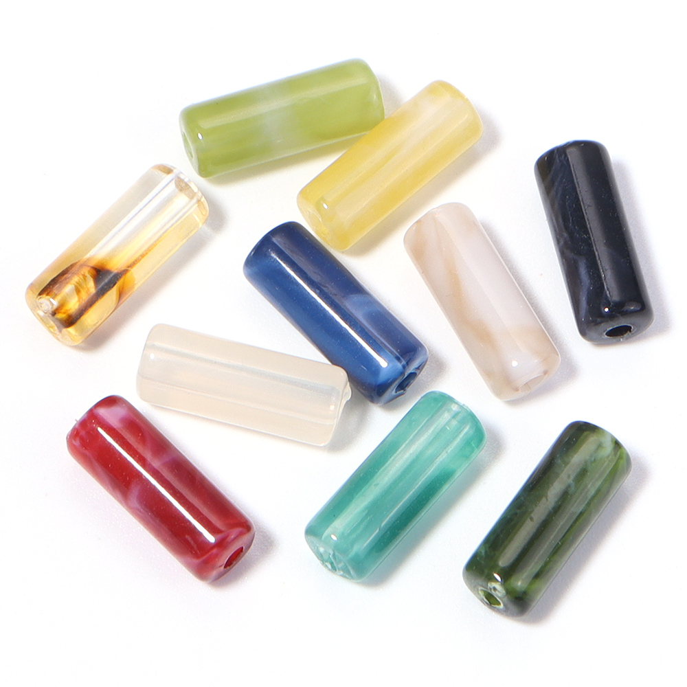 Crimp Bead Tube - 100pcs 5x13mm Imitation Jade Stone Acrylic