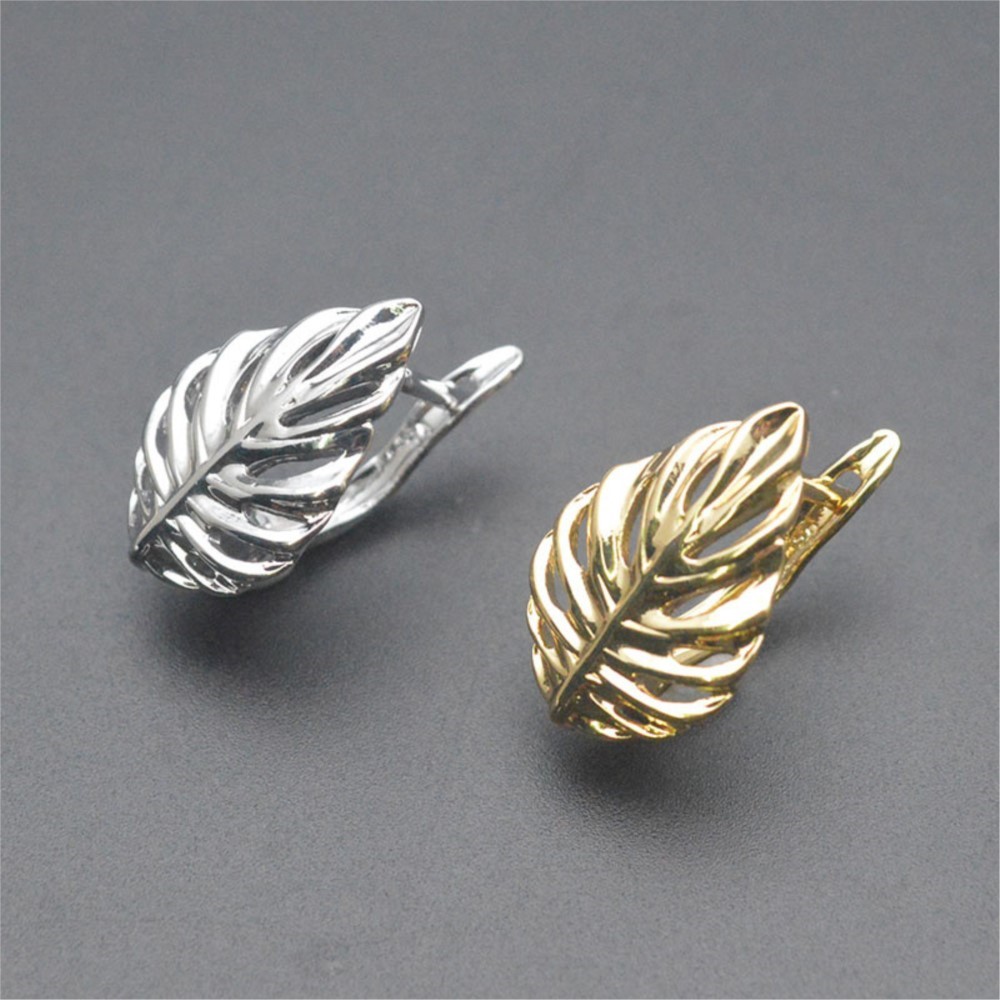 Jewelry Making Hoops - 1/2Pcs 18K Gold Plated Brass Leaf